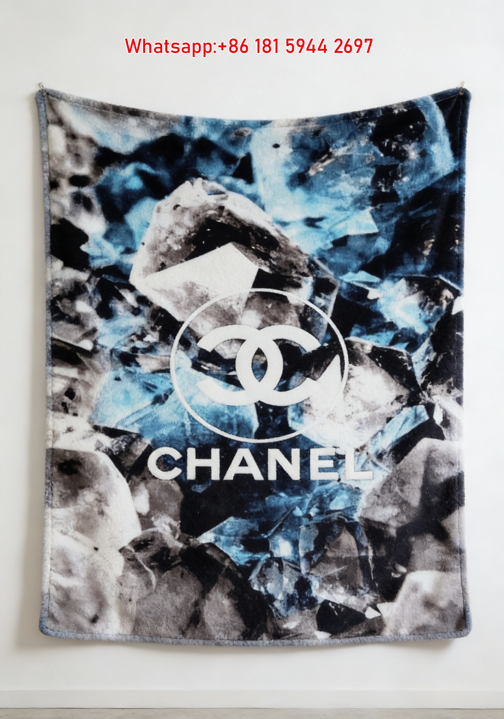Chanel Inspired Blue Crystal Chanel Flannel Sofa Throw Blanket IMG_7398